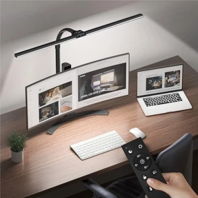 Image de Jeebel Lampe de Bureau LED Puissante 24W 80cm Pince Table à Double Tête avec Télécommande Cou Flexible Réglable 360/ Protection Yeux/ 10 Modes Couleur/ Luminosité/Minuterie