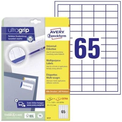 Image de Avery Zweckform 6121 Paquet de 25 feuilles d&#039;étiquettes multi usage 38 x 21,2 mm (Blanc) (Import Allemagne)