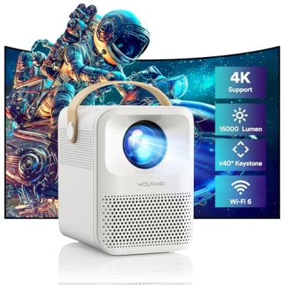 Image de Mini Projecteur, WOLFANG Portable Movie Retroprojecteur Soutenir 4K, Native 1080P, 12000 Lumens, Zoom, 5G WiFi Bluetooth, Cadeau Les Enfants, Compatible avec Phone / PS4 Firestick