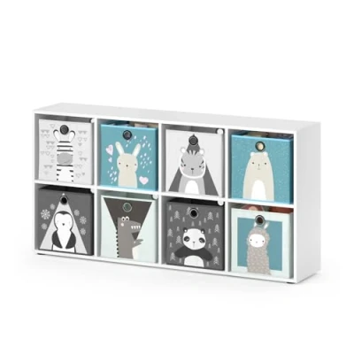 Image de Vicco bibliothèque Enfant Scutum, Blanc, 143 x 72.6 cm avec 8 Boxes pliants