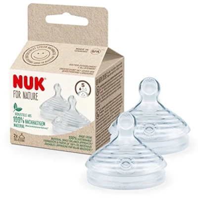 Image de Tétines pour biberons NUK for Nature Petite taille 0 6 mois Tétine anti colique en silicone imitant le sein Sans BPA Lot de 2