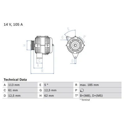 Image de BOSCH 0 986 048 791 Alternateur 14V 105A OPEL: Vectra C Caravan, Astra H 3/5 portes, VAUXHALL: Mk5