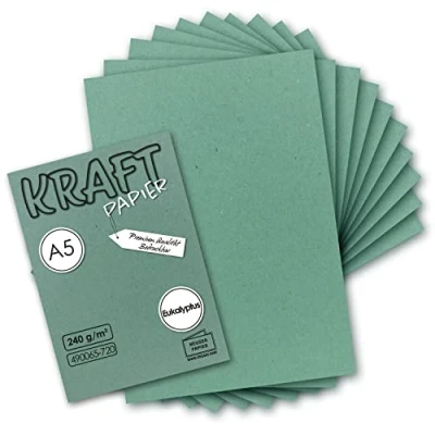 Image de Neuser Paper Lot de 50 feuilles Papier kraft vintage Vert eucalyptus Format A5 21 x 14,8 cm 240 g/m² recyclé 100 % écologique Carton unique