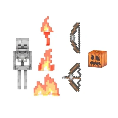 Image de Mattel Minecraft Squelette Diamond Level Figurine articulée à collectionner avec 6 accessoires, 14 cm, design pixélisé, HTM06