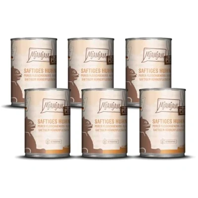 Image de MjAMjAM nourriture humide premium pour chats pur plaisir de la viande poulet juteux, pack 6 (6 x 400g), sans céréales avec un supplément