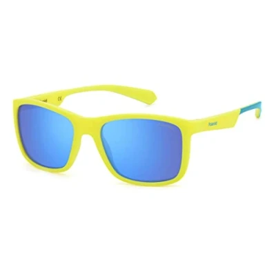 Image de Polaroid Junior PLD 8053/S 05B/5X Lunettes de soleil Plastique Jaune opaque Bleu clair Carré Polarisé Miroir