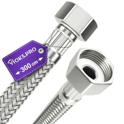Image de Viоks.pro tuyau flexible 1/2&quot; (19,3 mm) Raccord des deux côtés 300 cm et de raccordement Pour robinet, robinet d&#039;angle, lavabo, cuisine, salle bain, WC