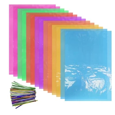 Image de Lot de 14 cravates décoratives en cellophane coloré et 100 faites à la main pour emballage, convient les gâteaux, emballages bonbons