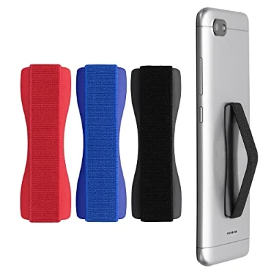Image de kwmobile 3X Support Doigt Smartphone Accessoire pour téléphone Portable Sangle poignée Dos Noir Bleu Rouge