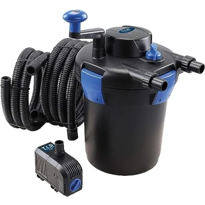 Image de T.I.P. TFP 5000 UV 9 Kit de Filtration Sous Pression pour Bassins 25 Watts Débit 1500 l/h Volume d&#039;&#039;Étang l Fonction Rétrolavage avec 3 Éponges Filtrantes et Lampe C Couleur Bleu Noir