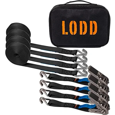 Image de LODD 4 Sangles à cliquet 6M en INOX, Crochets Double J Acier Inoxydable, avec Valise de Transport Ideal bâche Piscine