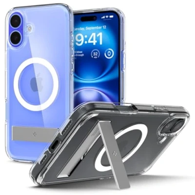 Image de Spigen Coque pour iPhone 16, Ultra Hybrid S MagFit, [Fixation Flexible] 6,1 Pouces Transparent