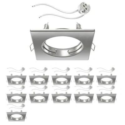 Image de ledscom.de 12 pièces cadre d&#039;encastrement pour plafond RIR chromé mat carré (LED/Halogène/MR16/50mm) incl. douille GU5.3