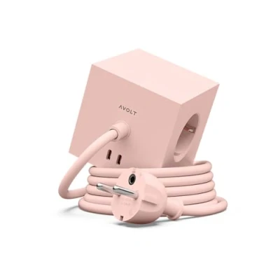 Image de Avolt Multiprise Cube USB C Les Premières Multiprises Design au Monde 3 Prises électriques et 2 Ports Pied Magnétique Adhérant Presque Partout (Rose, 1.8m)