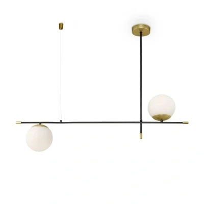 Image de MAYTONI Suspension Moderne, Série Nostalgia, 2 lumières, Art Déco, Globes en Verre Mat, Géométrique, Armature Métal Noir et Or, ampoules E14