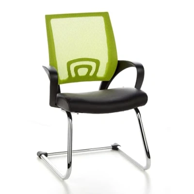 Image de hjh OFFICE 650440 Chaise à piétement Luge Visto Net V Similicuir Noir/Vert Visiteur Dossier résille