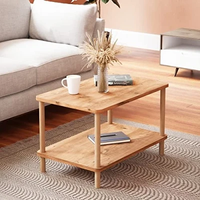 Image de [en.casa] Table Basse Rectangulaire avec Surface de Rangement Meuble Salon Design Panneau Particules Bois Hêtre 43 x 70 44 cm Effet Naturel