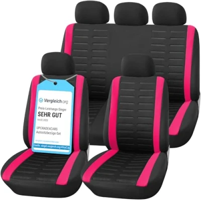 Image de upgrade4cars Housse de Siege Voiture Universelle Noir Rose Ensemble Housses Siège Auto Universel Couvre Sieges pour Avant et Arrière