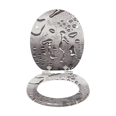 Image de SINOBATH Abattant WC Couvercle en bois MDF motif imprimé sur 3 faces avec Frein de Chute pour Couvette O Siège Toilette