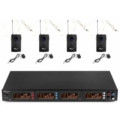Image de Power Dynamics PD504B Set Micro sans Fil, UHF, 4 Émetteurs de Poche, 4x50 Canaux, Transmission Infrarouge, Livré dans une Valise en Alu, Parfait pour Applications Professionnelles et Chant