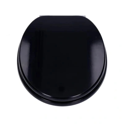 Image de Siège de Toilette avec motif, Abattant pour cuvette WC, fonction fermeture en douceur, soft close, lunette frein chute, noyau bois ovale, jusqu&#039;à 120 kg, Charnières réglable (Noir)