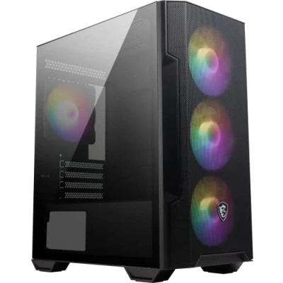 Image de MSI MAG FORGE M100R Boîtier PC Mini tour Verre trempé, capacité Micro ATX et ITX, panneau avant en maille, 4 ventilateurs ARGB de 120 mm avec contrôleur Hub, filtre anti poussière magnétique