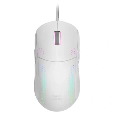Image de MARSGAMING MMPROW Blanc, Souris Ambidextre Ultra Légère, RGB Chroma, Optique 32K DPI
