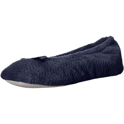 Image de Isotoner Ballerines en microterry pour femme Motif chevron, bleu marine, 37/38.5 EU
