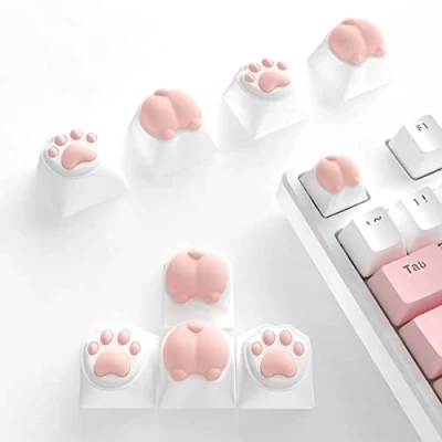 Image de MAMBASNAKE Mignon Keycap Custom, Cat Paws and Butts Mechanical Keyycaps, Le PBT et Les touchés en Silicone avec des commutateurs Cherry Gateron MX, Roses pour 60% 65% 70% 100% (8 touchés)