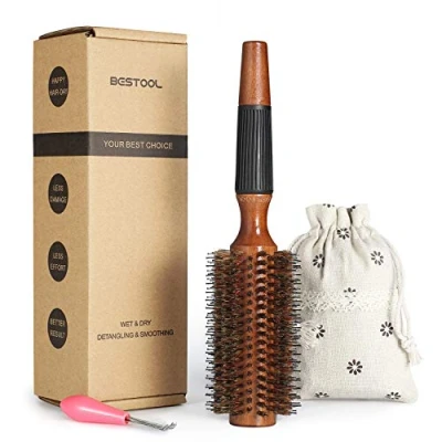 Image de BESTOOL brosse ronde pour le séchage, à cheveux en poils de sanglier, Grande style femmes et hommes, Lissage, Curling, Ajout brillance (2.5 Inch)