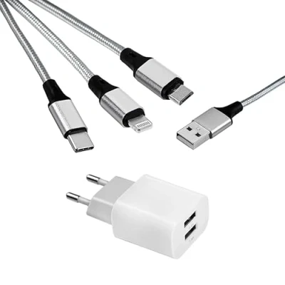 Image de MUTTO Chargeur USB Multi 3 en 1 de Voyage Universel, Iphone, Prise C et Micro Adaptateur + Câble Charge Universel vers USB/USB C/Lightning