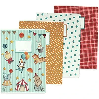 Image de 4 cahiers d&#039;exercices de haute qualité pour enfants DIN A4 lignés et quadrillés 32 pages motif cirque commencer l&#039;école les élèves primaire set numéro 3 16 feuilles