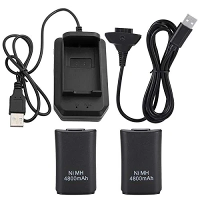 Image de Genericer Batterie pour Manette Xbox 360, Rechargeable 4800mAh de Remplacement et kit Charge avec câble USB télécommande 360 Noir