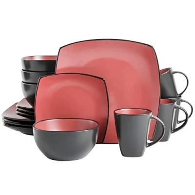 Image de Gibson Soho Lounge Square Stoneware Reactive Glaze Service de table 4 personnes (lot 16) Rouge mat