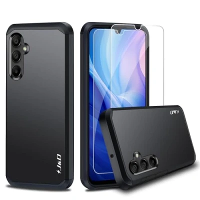 Image de J&amp;D Compatible pour Samsung Galaxy A15 5G Coque, Robuste Double Couche Coque de Protection Antichoc et Hybride avec 2 Pièces Protecteur d&#039;Écran en Verre 4G, Noir