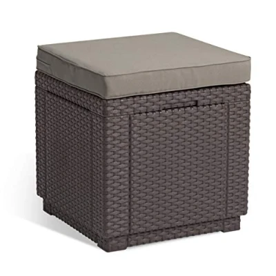 Image de Allibert Tabouret avec Coussin, Cube sans Coussin en Plastique Effet rotin Marron