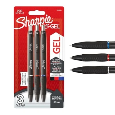 Image de SHARPIE S gel Stylos Pointe moyenne (0,7 mm) Encre noire, rouge et bleue Lot de 3