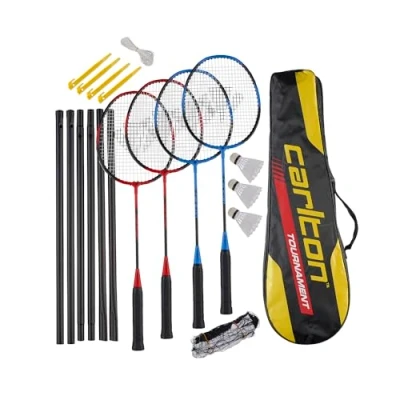Image de Carlton Tournament Badminton Set de Raquettes, 4 Joueurs (4 3 Volants, 1 Sac, Filet et poteaux)
