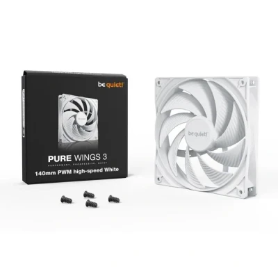 Image de be quiet! Pure Wings 3 140mm PWM high speed White ventilateur, moteur innovant en boucle fermée qui maintient une vitesse de rotation constante, pointe élevée, faible régime minimum