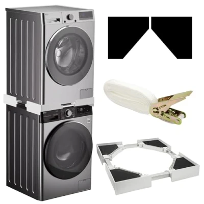 Image de Gsakskdsap Kit de Superposition Lave Linge Seche Linge, Universel, Cadre Intermédiaire pour et Sèche avec Corde Cliquet, Réglable, Charge Maximale 500kg (49 75 cm)