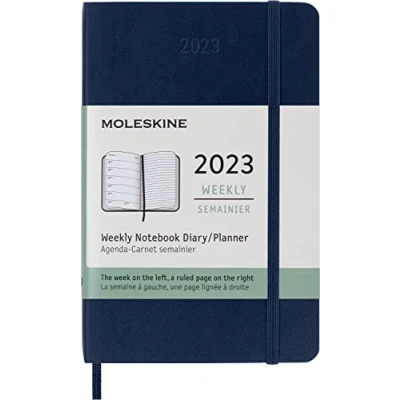 Image de Moleskine Agenda Hebdomadaire 2023, Semainier 12 Mois et Carnet De Notes, Couverture Souple, Format Poche 9 X 14 Cm, Couleur Bleu Saphir