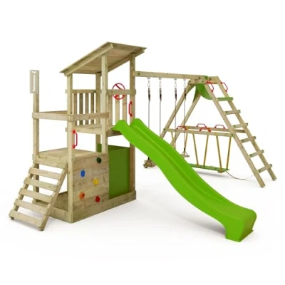 Image de FATMOOSE Tour de Jeu FruityForest Fun XXL avec Construction Surf, balançoire et Toboggan Vert Pomme, d&#039;escalade d&#039;extérieur pour Enfants bac à Sable Le Jardin
