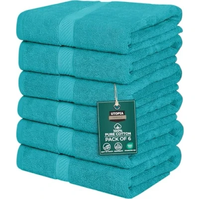 Image de Utopia Towels Lot de 6 Serviettes Bain, 100% Coton filé 60 x 120 CM légères et très absorbantes à séchage Rapide, pour hôtel, Spa Salle Bain Turquoise
