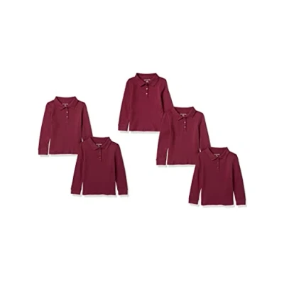 Image de Amazon Essentials Polo en Interlock à Manches Longues Fille, Lot de 5, Bordeaux, 2 Ans