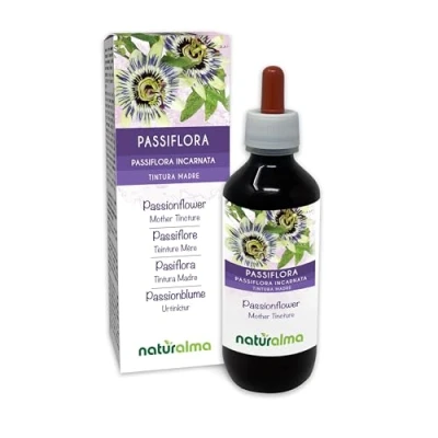 Image de Passiflore (Passiflora incarnata) herbe avec fleurs Teinture Mère sans alcool Naturalma Extrait liquide gouttes 200 ml Complément alimentaire Végétalien ou végan