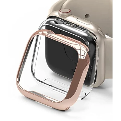Image de Ringke [Slim] Coque Compatible avec Apple Watch 41mm Series 9/8 / 7 [2 Pack] Transparente Solide Rigide Bumper Clear &amp; Chrome Rose Gold