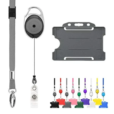 Image de LanyardsTomorrow Lot de 10 cordons rétractables et porte badges comprenant des unis, mousquetons extensibles Yoyo cartes rigides (gris)