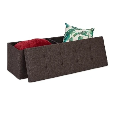 Image de Relaxdays, marron Banquette, Avec espace de rangement, pliable, rembourré, grille séparation, 120 L, Chambre, MDF, tissu, mousse, 1 élément