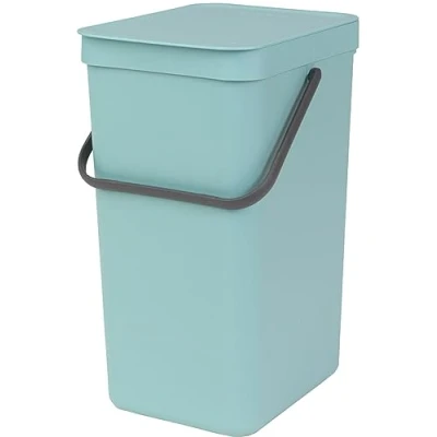Image de Brabantia Sort &amp; Go Poubelle 16L Recyclage Cuisine avec Couvercle et Poignée (Support Mural Inclus) Gratuite Sacs PerfectFit Inclus Menthe