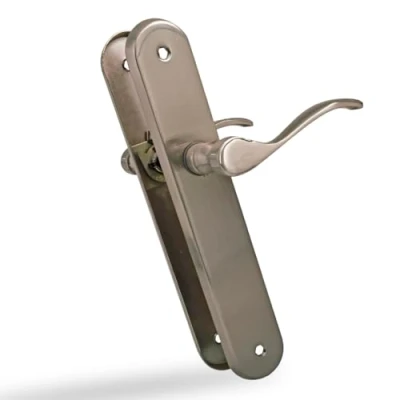 Image de Amig Lot de 2 poignées porte Manivelle fonctionnelle et ergonomique Plaque ovale en acier poignée Zamak Argent mat Sans trou 237 x 40 55 mm
